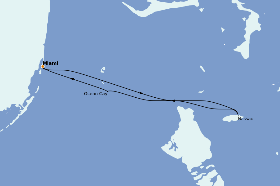 Itinéraire de la croisière Caraïbes de l'Est (Antilles) 3 jours à bord du MSC Seaside