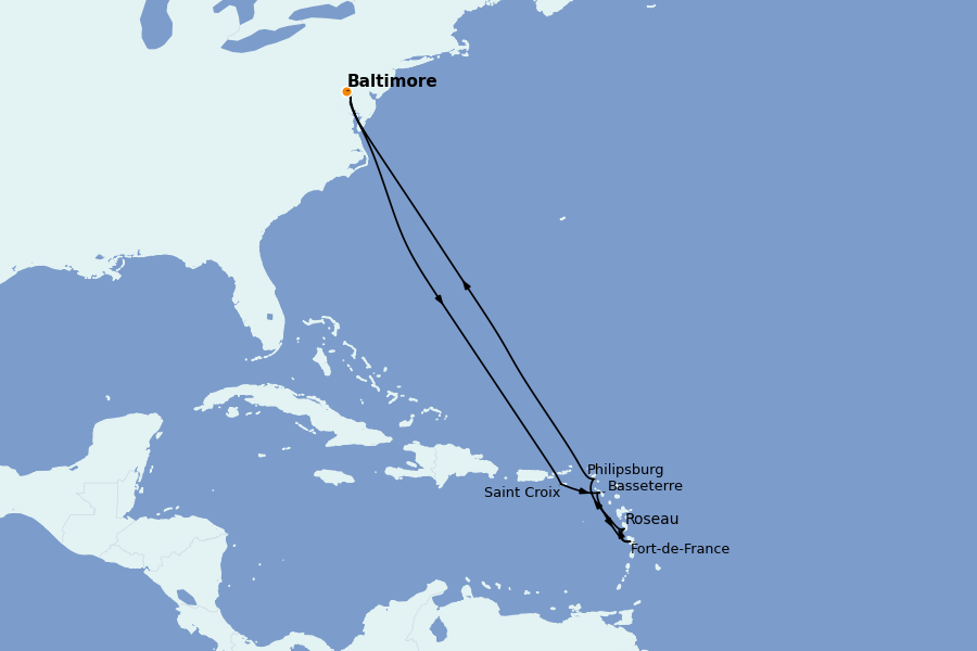 Itinerario del crucero Caribe del Este (Antillas) 12 días a bordo del Vision of the Seas