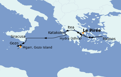 Itinéraire de la croisière Grèce & Adriatique 7 jours à bord du Le Bougainville