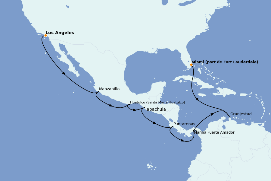 Itinéraire de la croisière Caraïbes de l'Est (Antilles) 16 jours à bord du Grand Princess