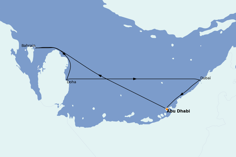 Itinéraire de la croisière Dubaï - Émirats 7 jours à bord du MSC World Europa