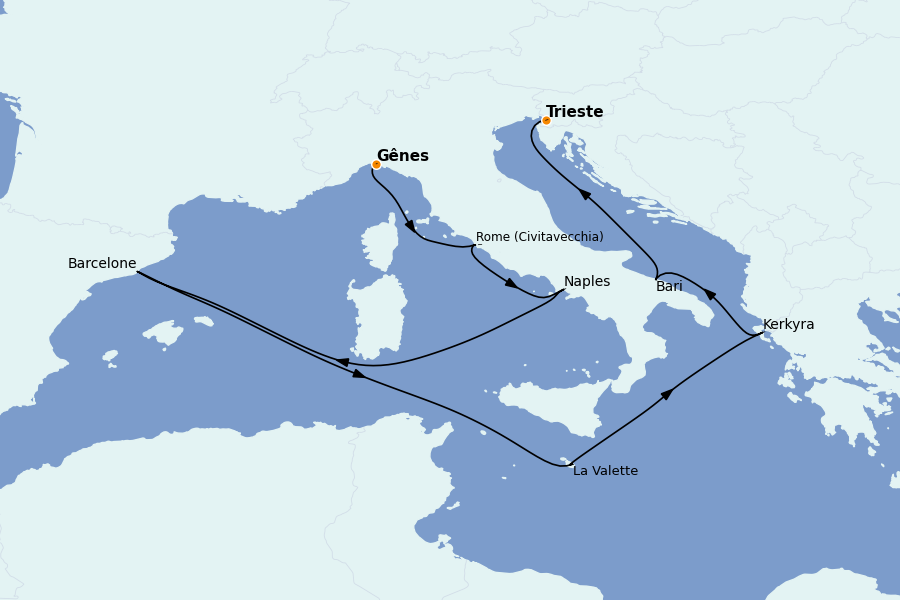Itinéraire de la croisière Méditerranée Occidentale 10 jours à bord du MSC Fantasia