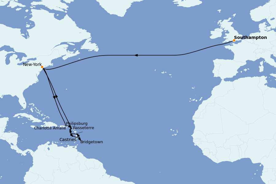 Itinéraire de la croisière Îles Britanniques 20 jours à bord du Queen Mary 2