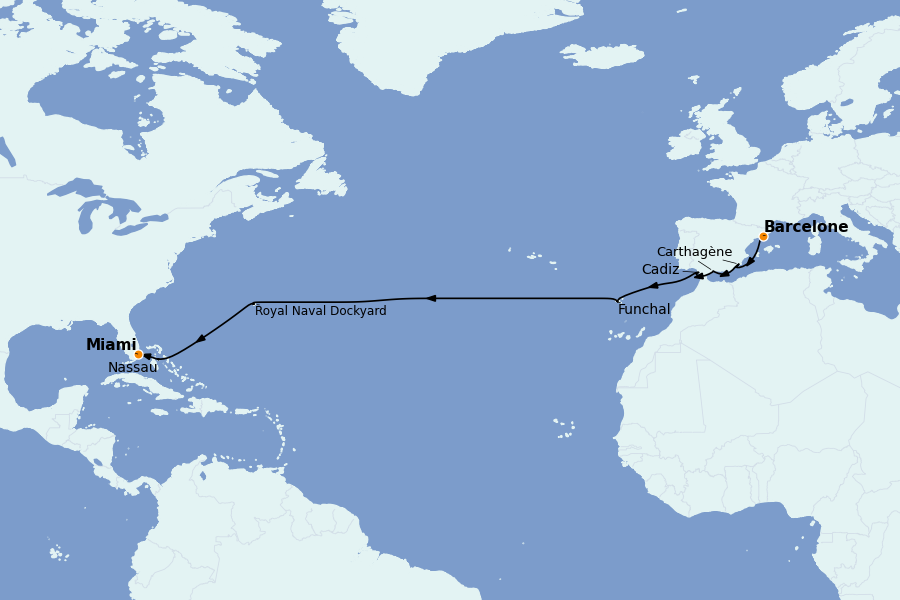 Itinéraire de la croisière Caraïbes de l'Ouest - Mexique, Cuba, Jamaïque 16 jours à bord du Seven Seas Grandeur