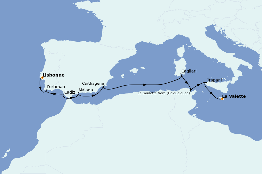 Itinéraire de la croisière Méditerranée Occidentale 11 jours à bord du Seven Seas Grandeur