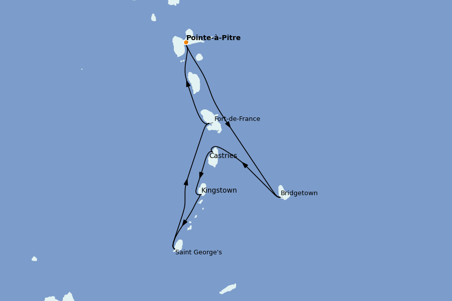 Itinéraire de la croisière Caraïbes de l'Est (Antilles) 7 jours à bord du MSC Virtuosa