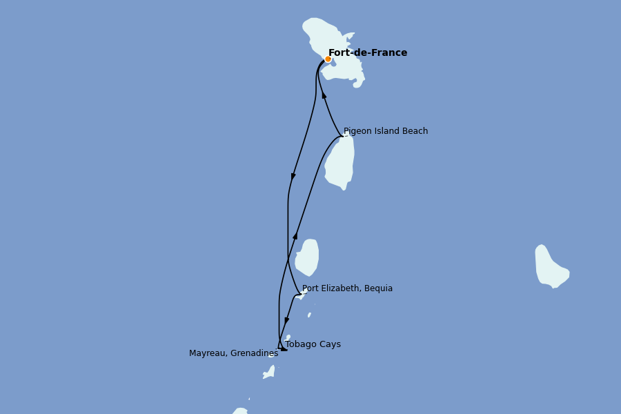 Itinéraire de la croisière Caraïbes de l'Est 7 jours à bord du Le Ponant