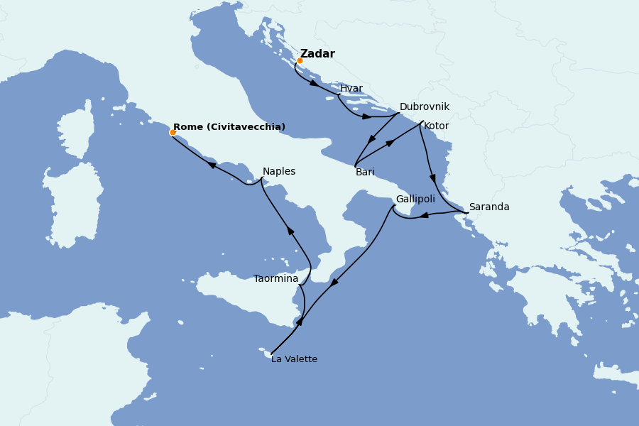 Itinéraire de la croisière Méditerranée Occidentale 12 jours à bord du Silver Muse