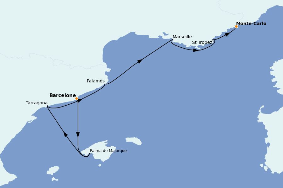 Itinéraire de la croisière Méditerranée Occidentale 9 jours à bord du Silver Ray