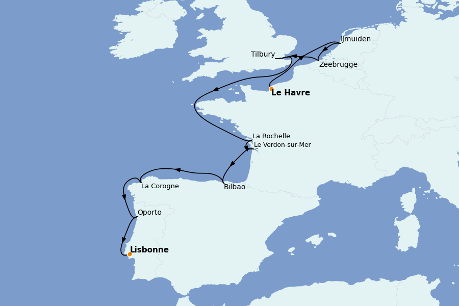 Itinéraire de la croisière Méditerranée 10 jours à bord du Norwegian Sky