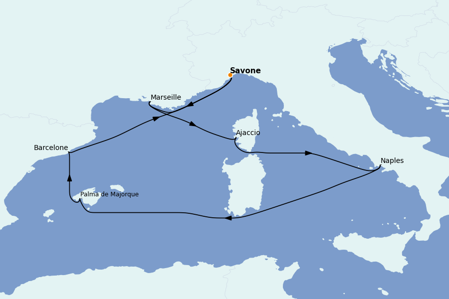 Itinéraire de la croisière Méditerranée 7 jours à bord du Costa Fascinosa