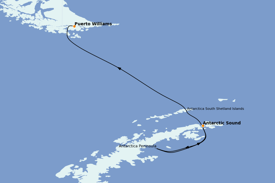 Itinéraire de la croisière Exploration polaire 9 jours à bord du Silver Wind
