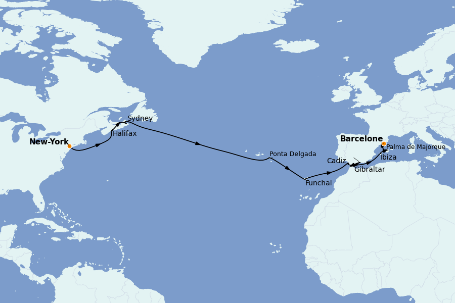 Itinéraire de la croisière Méditerranée Occidentale 16 jours à bord du Norwegian Escape