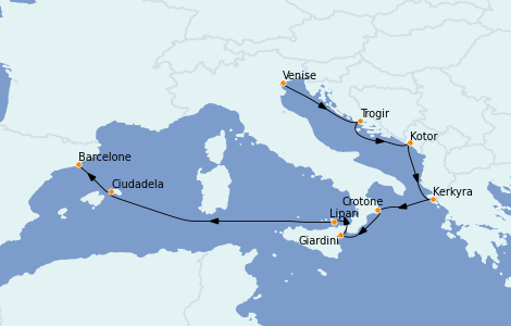 Itinéraire de la croisière Méditerranée 10 jours à bord du Seabourn Quest