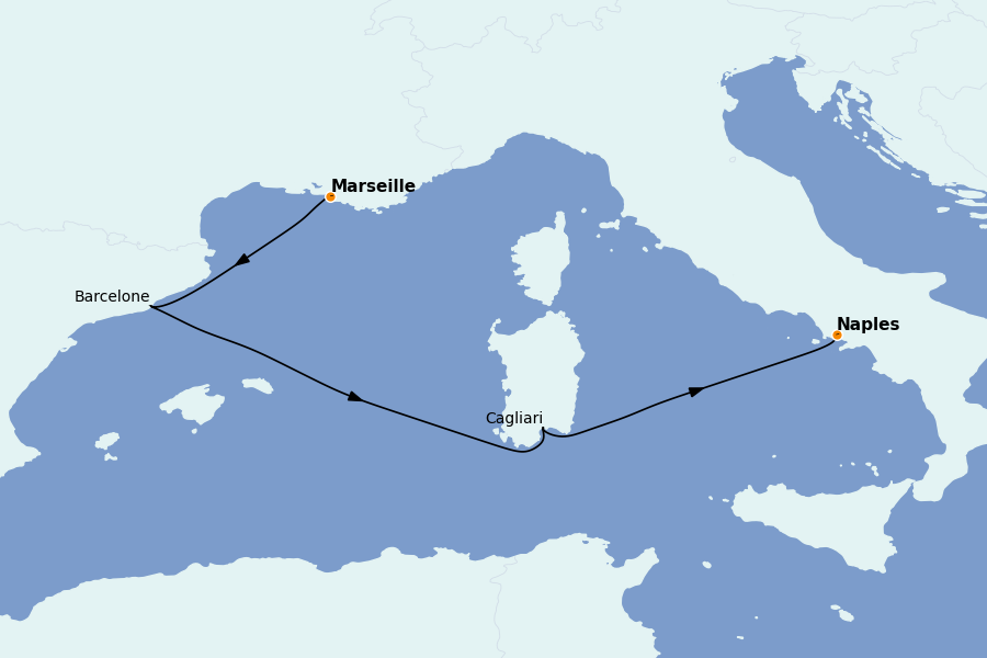 Itinéraire de la croisière Méditerranée 4 jours à bord du Costa Smeralda