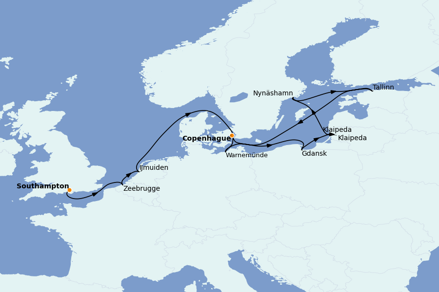 Itinéraire de la croisière Mer Baltique - Russie - Mer du Nord 11 jours à bord du Norwegian Prima