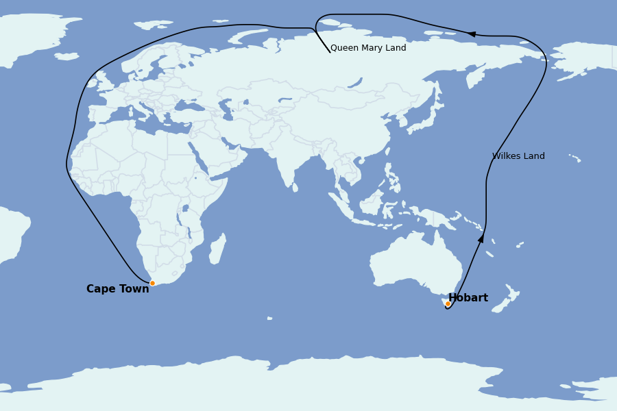 Itinéraire de la croisière OCÉAN INDIEN - AFRIQUE 28 jours à bord du Le Commandant Charcot