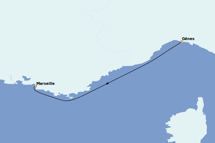 Itinéraire de la croisière Méditerranée Occidentale 1 jours à bord du MSC Opera