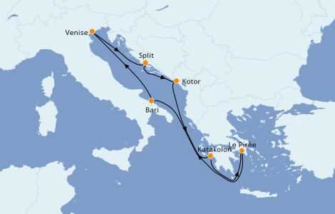 Itinéraire de la croisière Grèce & Adriatique 7 jours à bord du Costa Deliziosa