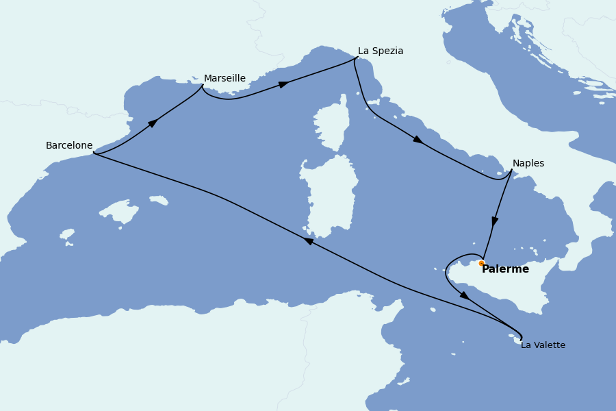Itinéraire de la croisière Méditerranée 7 jours à bord du MSC Magnifica