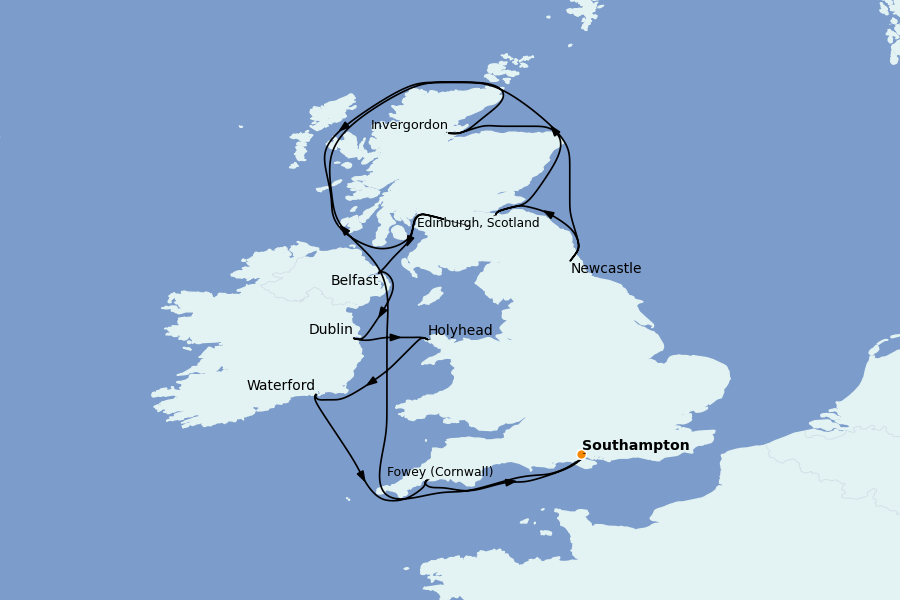 Itinéraire de la croisière Îles Britanniques 12 jours à bord du Insignia