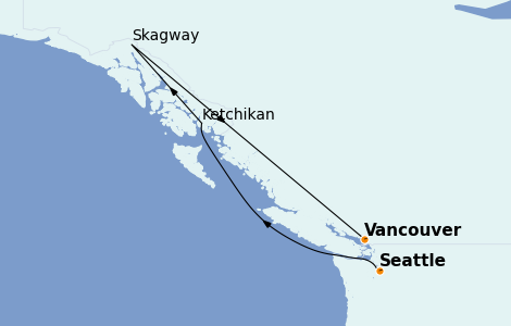 Itinéraire de la croisière Alaska 7 jours à bord du Discovery Princess