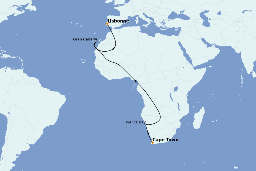 Itinéraire de la croisière Tour du Monde 2024 15 jours à bord du Queen Mary 2