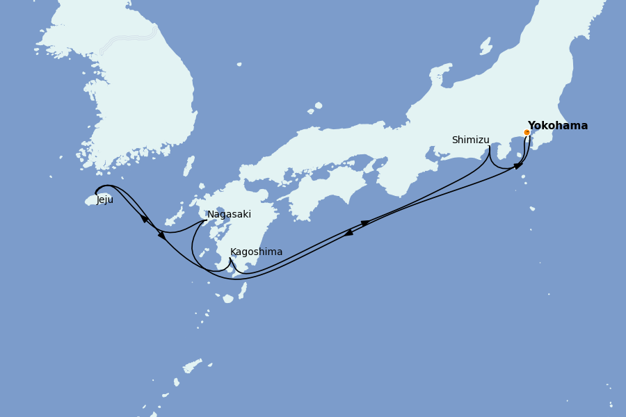 Itinéraire de la croisière Asie 7 jours à bord du Diamond Princess