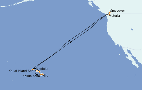 Itinéraire de la croisière Hawaii 18 jours à bord du Ms Koningsdam