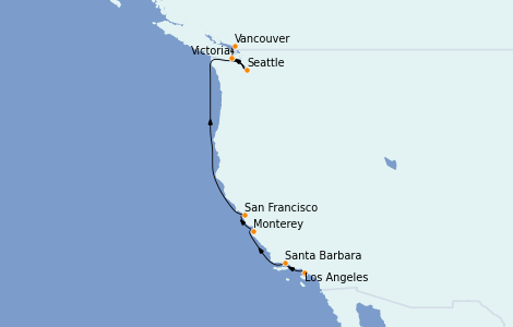 Itinéraire de la croisière Californie 8 jours à bord du Seabourn Odyssey
