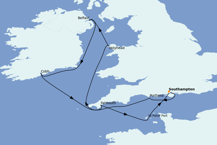 Itinéraire de la croisière Îles Britanniques 12 jours à bord du Silver Dawn