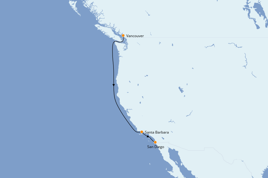 Itinéraire de la croisière Alaska, Canada et Glacières 4 jours à bord du Ms Eurodam