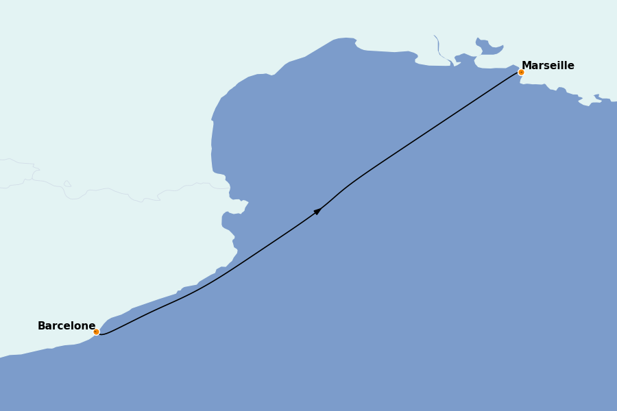 Itinéraire de la croisière Méditerranée Occidentale 1 jours à bord du MSC World Asia
