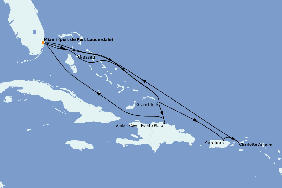 Itinéraire de la croisière Bahamas 14 jours à bord du Ms Eurodam