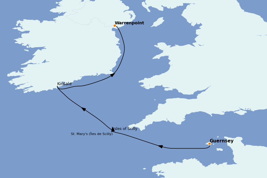 Itinéraire de la croisière Îles Britanniques 8 jours à bord du Le Lyrial