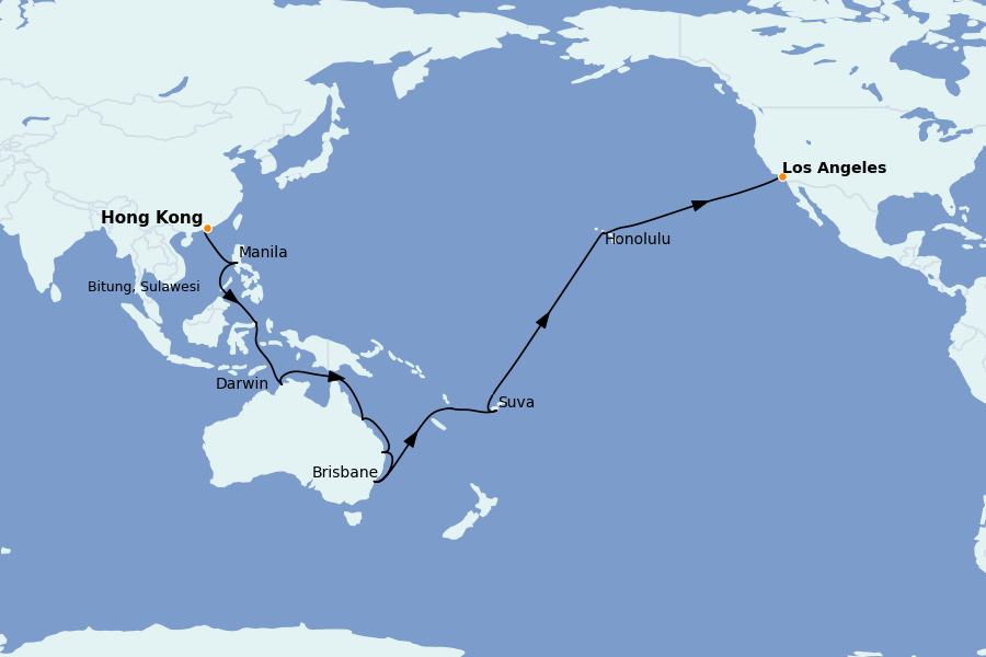 Itinerario del crucero Costa Oeste (California, Los Ángeles) 37 días a bordo del Queen Anne