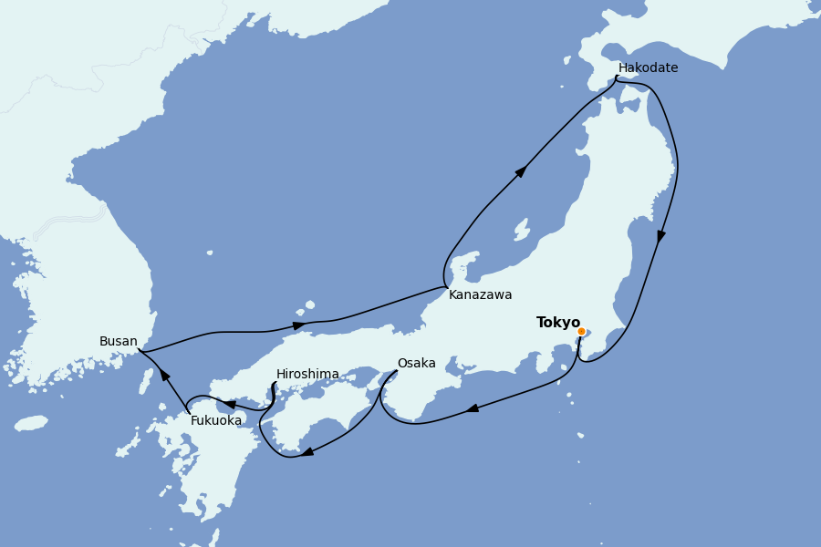Itinéraire de la croisière Chine, Japon, Hong Kong, Taïwan, Corée du Sud 14 jours à bord du Silver Moon