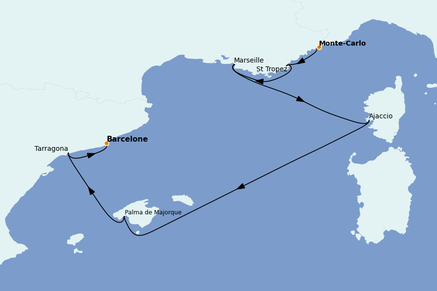 Itinéraire de la croisière Méditerranée Occidentale 9 jours à bord du Silver Ray