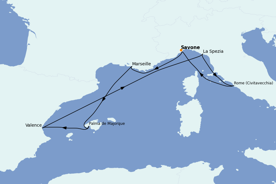 Itinéraire de la croisière Méditerranée Occidentale 7 jours à bord du Costa Pacifica