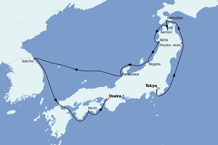 Itinéraire de la croisière Chine, Japon, Hong Kong, Taïwan, Corée du Sud 12 jours à bord du Seabourn Encore