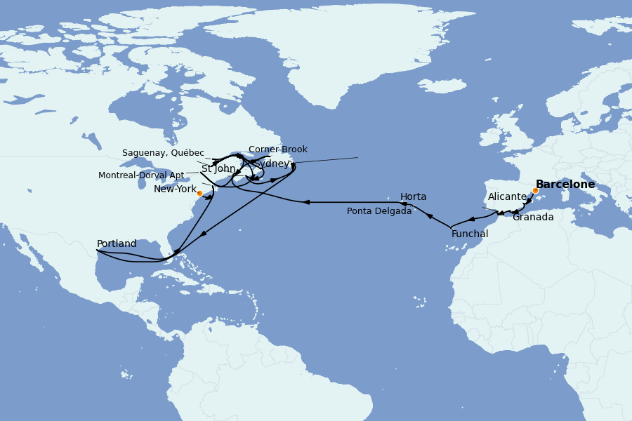Itinéraire de la croisière Méditerranée Occidentale 27 jours à bord du Seven Seas Splendor
