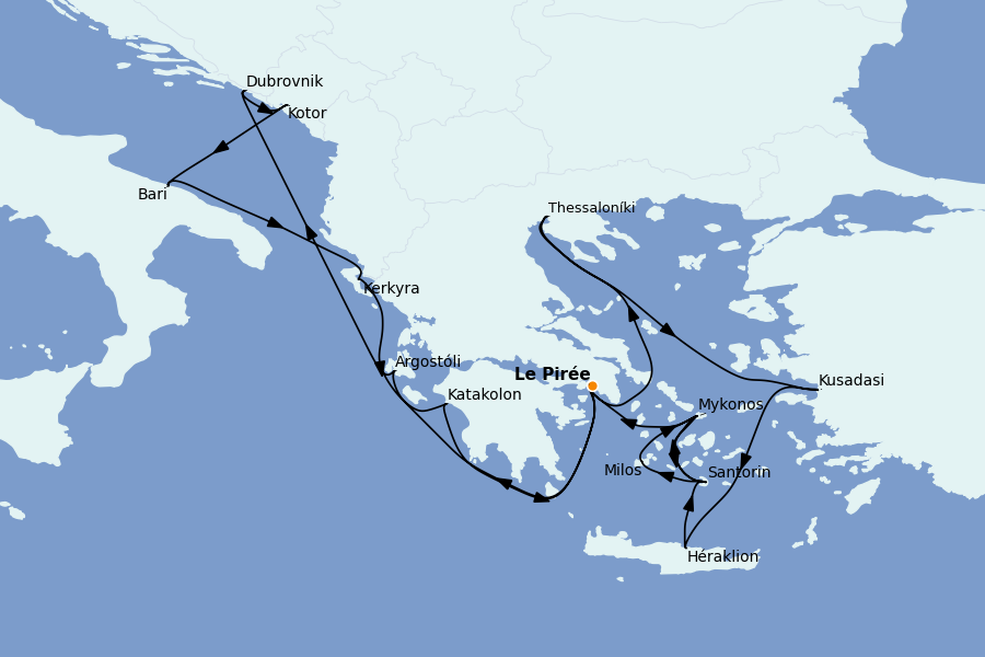 Itinéraire de la croisière Méditerranée Occidentale 14 jours à bord du Celestyal Journey