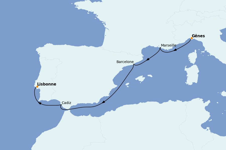 Itinéraire de la croisière Méditerranée Occidentale 5 jours à bord du Costa Favolosa