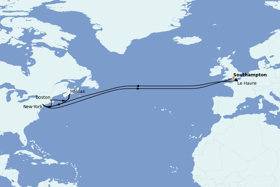 Itinéraire de la croisière Îles Britanniques 22 jours à bord du Queen Mary 2