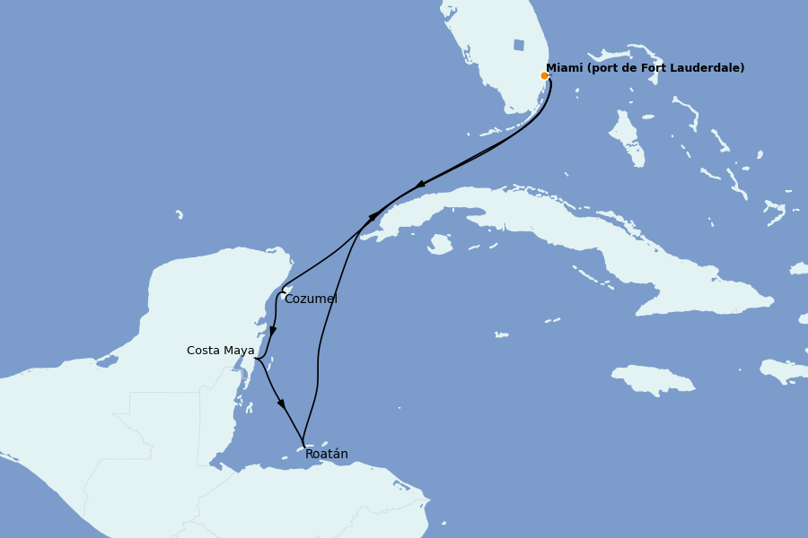 Itinéraire de la croisière Caraïbes de l'Ouest 7 jours à bord du Sun Princess