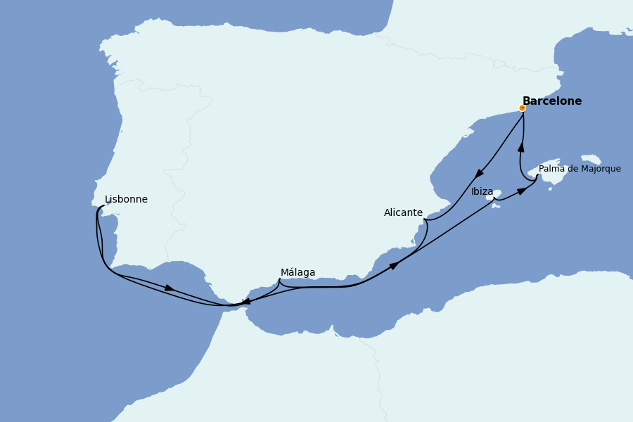 Itinéraire de la croisière Méditerranée Occidentale 10 jours à bord du Explora I