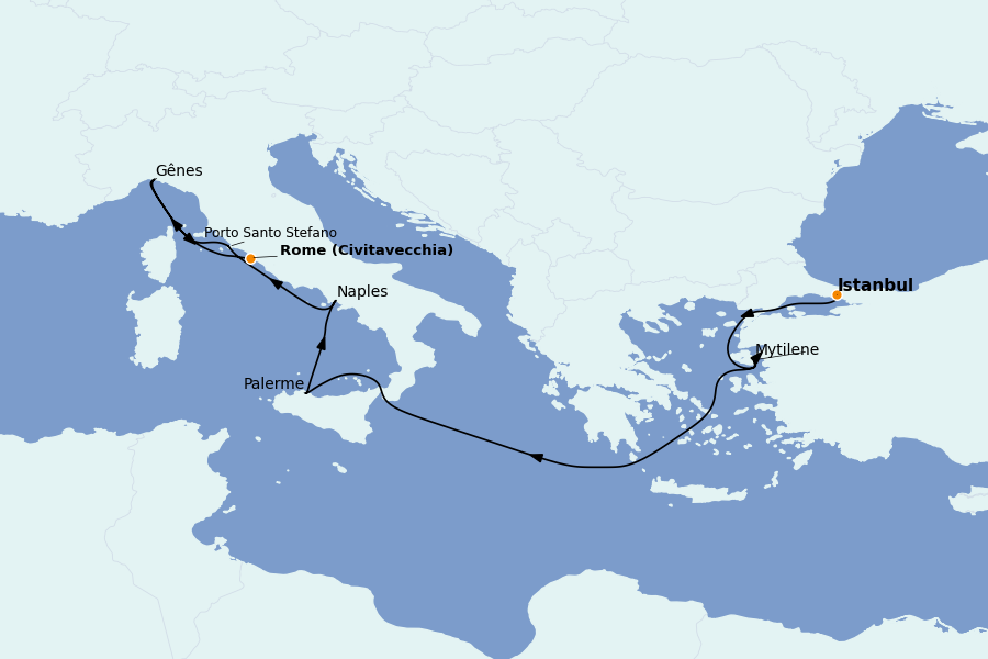 Itinéraire de la croisière Méditerranée Occidentale 8 jours à bord du Explora I