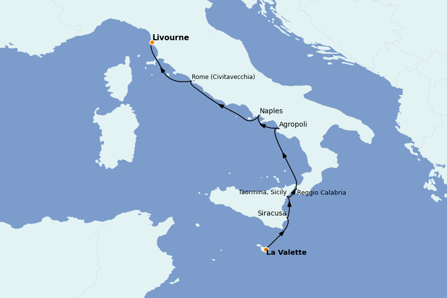 Itinéraire de la croisière Méditerranée Occidentale 8 jours à bord du Le Dumont d'Urville