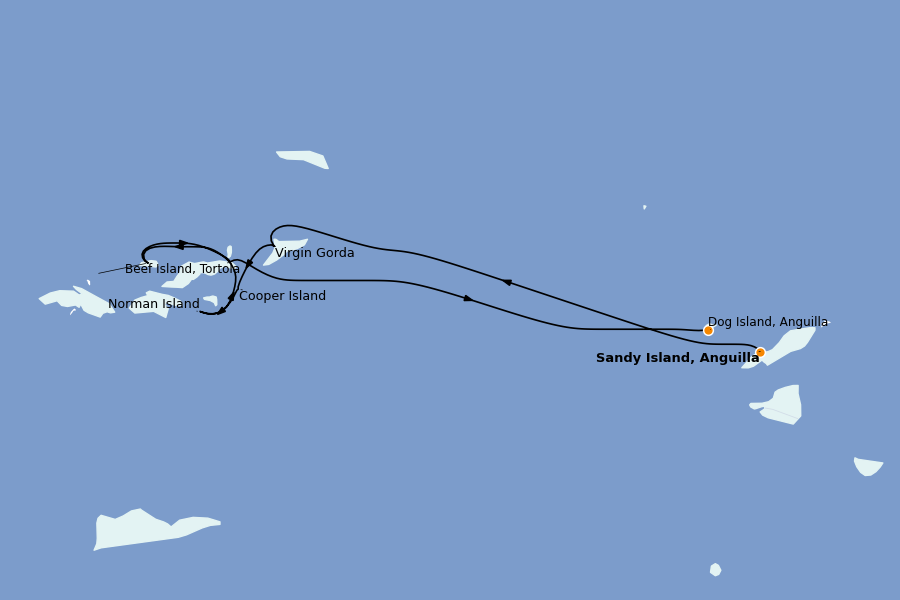 Itinéraire de la croisière Caraïbes de l'Est 7 jours à bord du Le Ponant