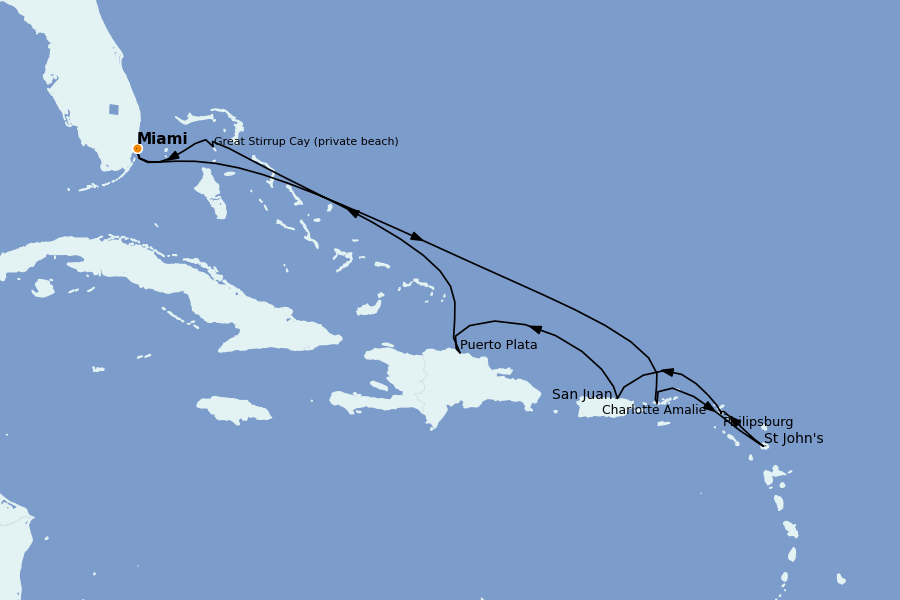 Itinéraire de la croisière Caraïbes de l'Est 10 jours à bord du Marina